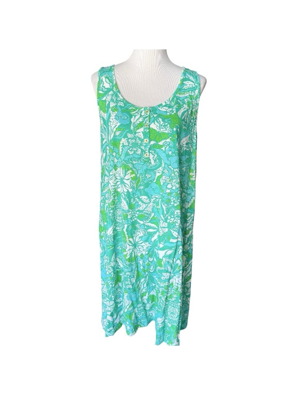 Lilly Pulitzer Lela Henley Tank Dress Sz XL Botanical Green Safari Sangria NEW